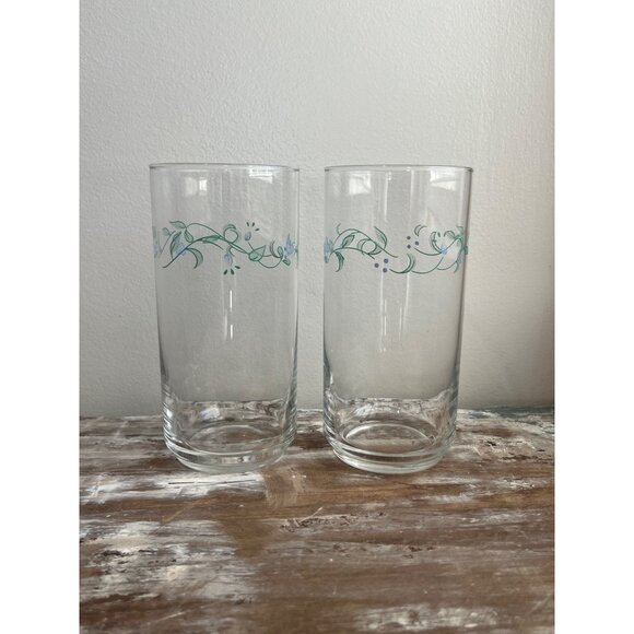 Corelle Country Cottage Glass Tumbler Set of 2 Blue Heart Ivy Cottage Core - Picture 1 of 6